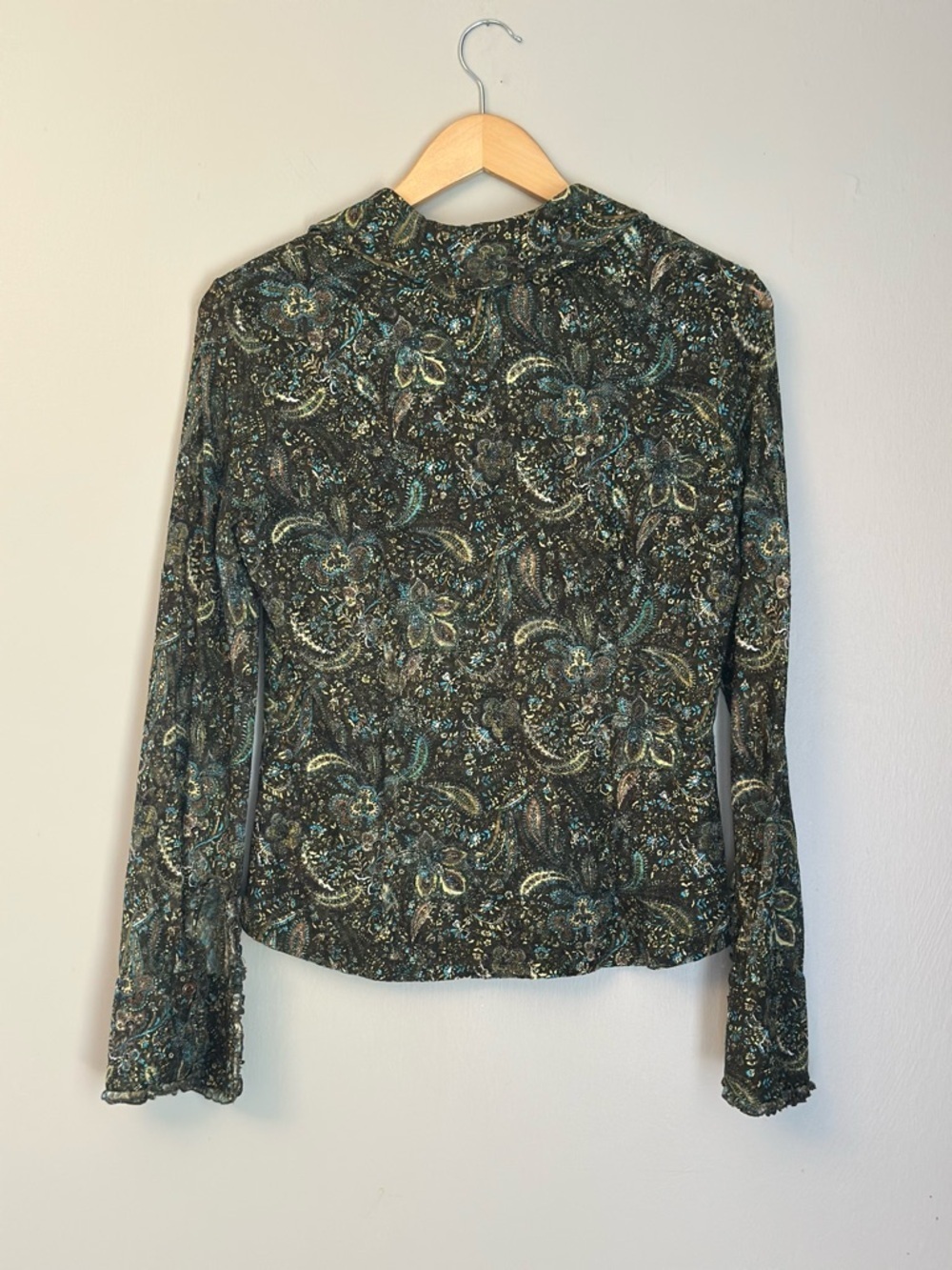 INC International concepts M Green and Black Paisley V-Neck Blouse Y2K Medium - Picture 5 of 10